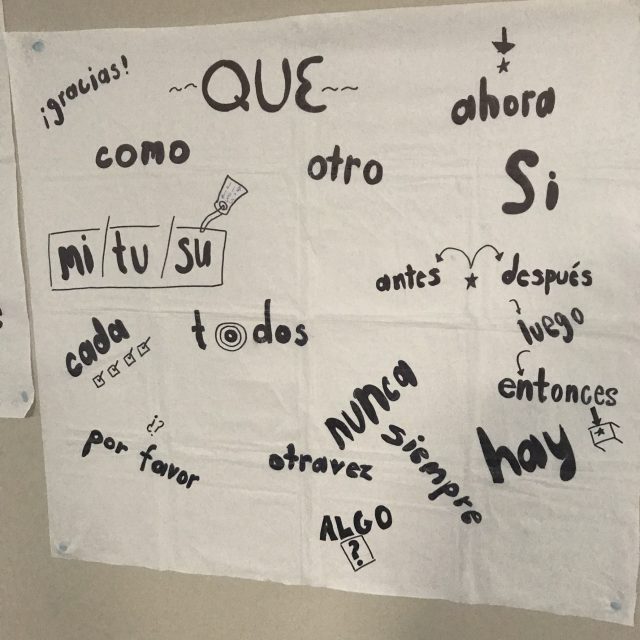 How the (shower curtain) word wall looks… so far | Musicuentos